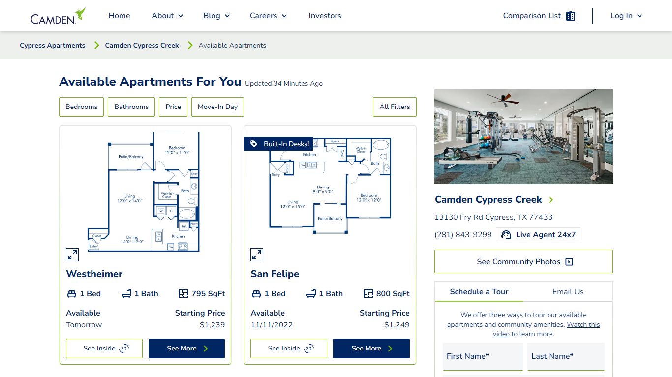 1, 2 & 3 Bedroom Apartments in Cypress, TX - Camden Cypress Creek